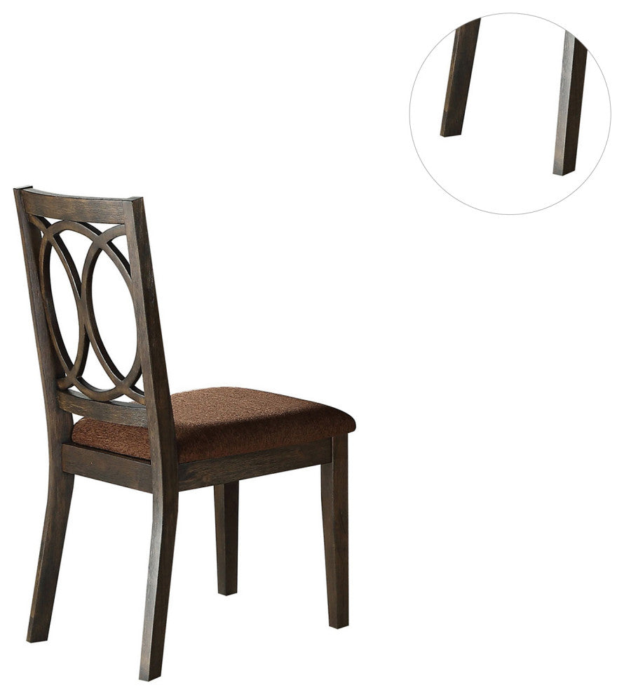 Set of 2 Upholstered Side Chair, Brown/Espresso Finish