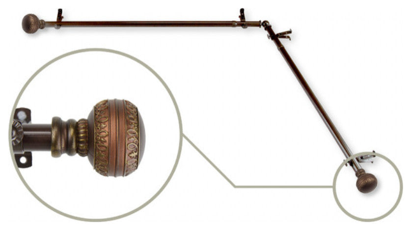 Ornament Corner Window Curtain Rod, Cocoa, 120"-170"