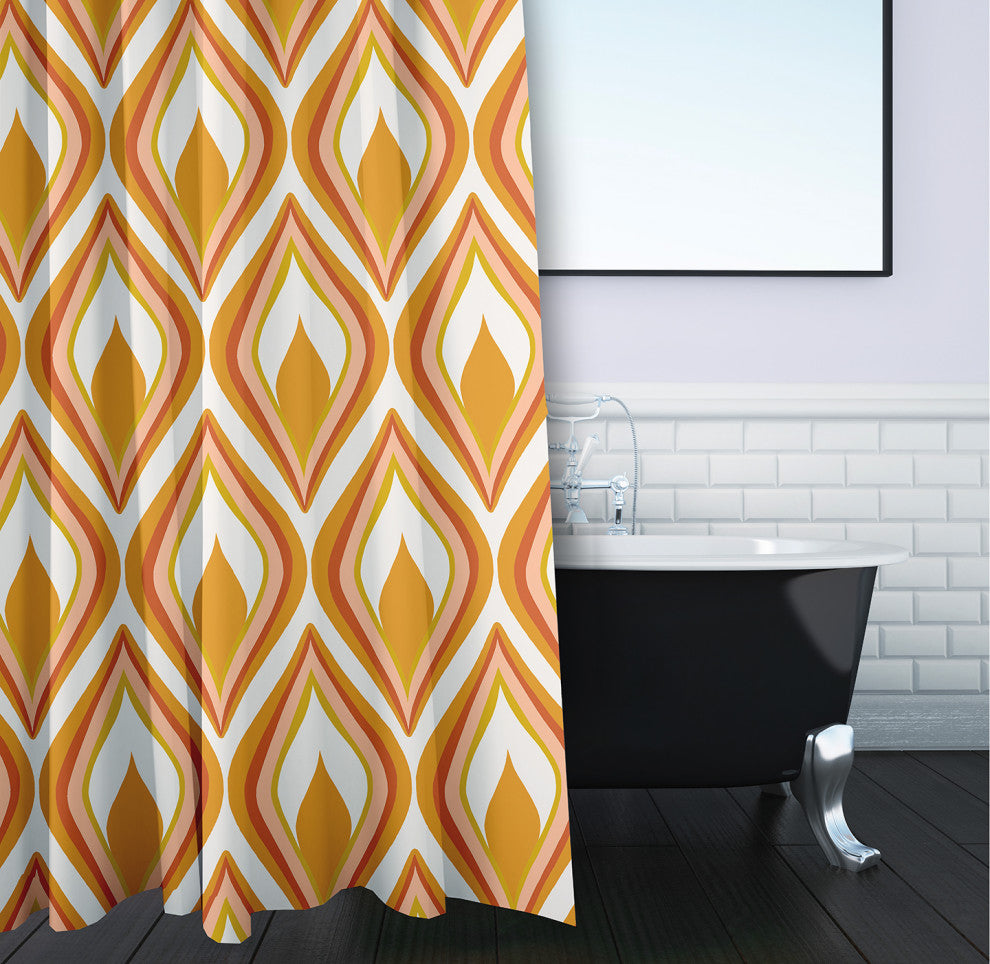 70"Wx73"L Feathers Shower Curtain, Golden Mustard