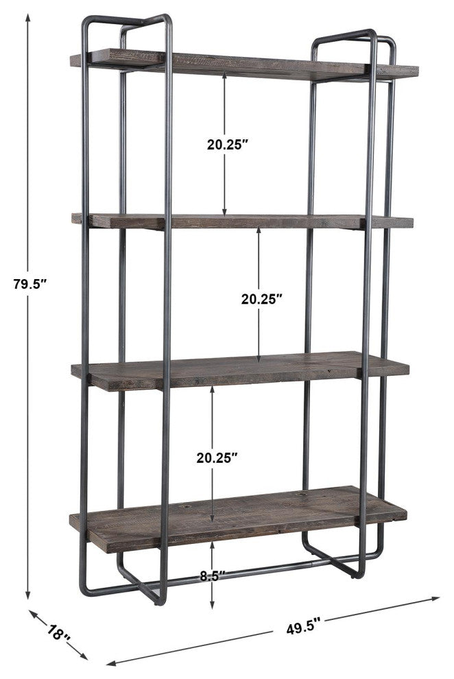 Uttermost 24970 Stilo 49-1/2"W 4 Shelf Display Shelf - Brushed Pewter / Natural