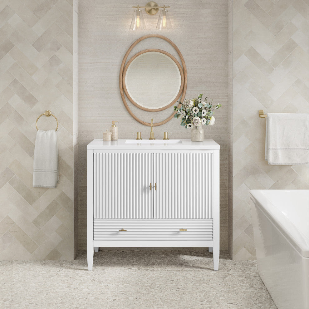 Myrrin 36" Vanity, Bright White, 3 CM White Zeus Top