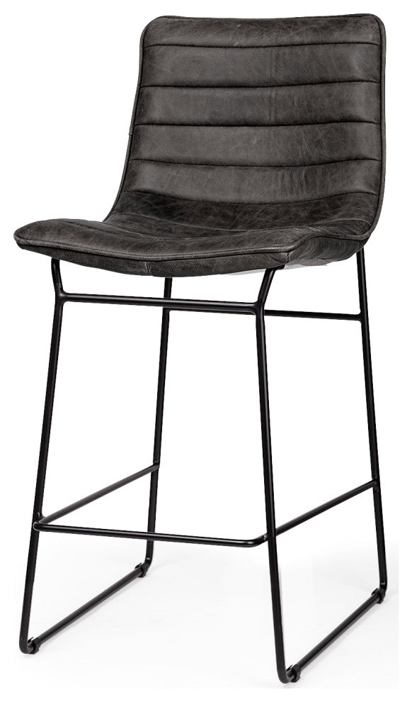 Meritt Black Faux-Leather Seat with Black Metal Frame Counter Stool