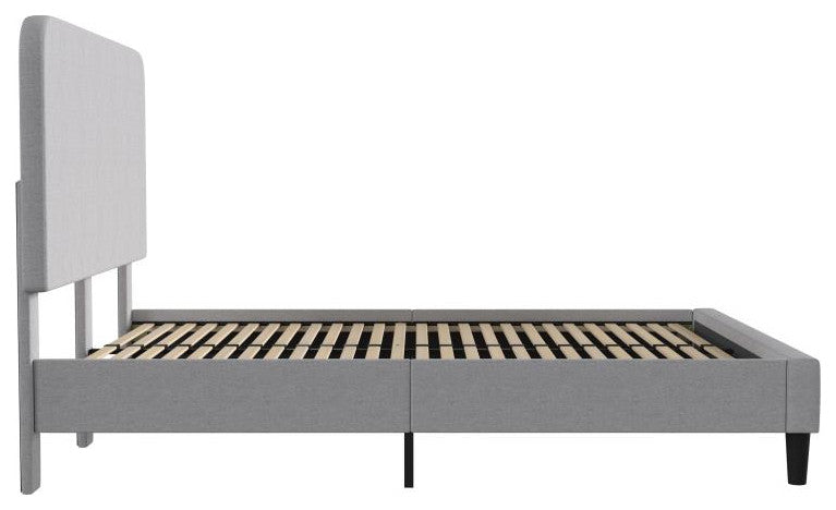 Addison Upholstered Platform Bed - Headboard with Rounded Edges, Light Grey, Queen