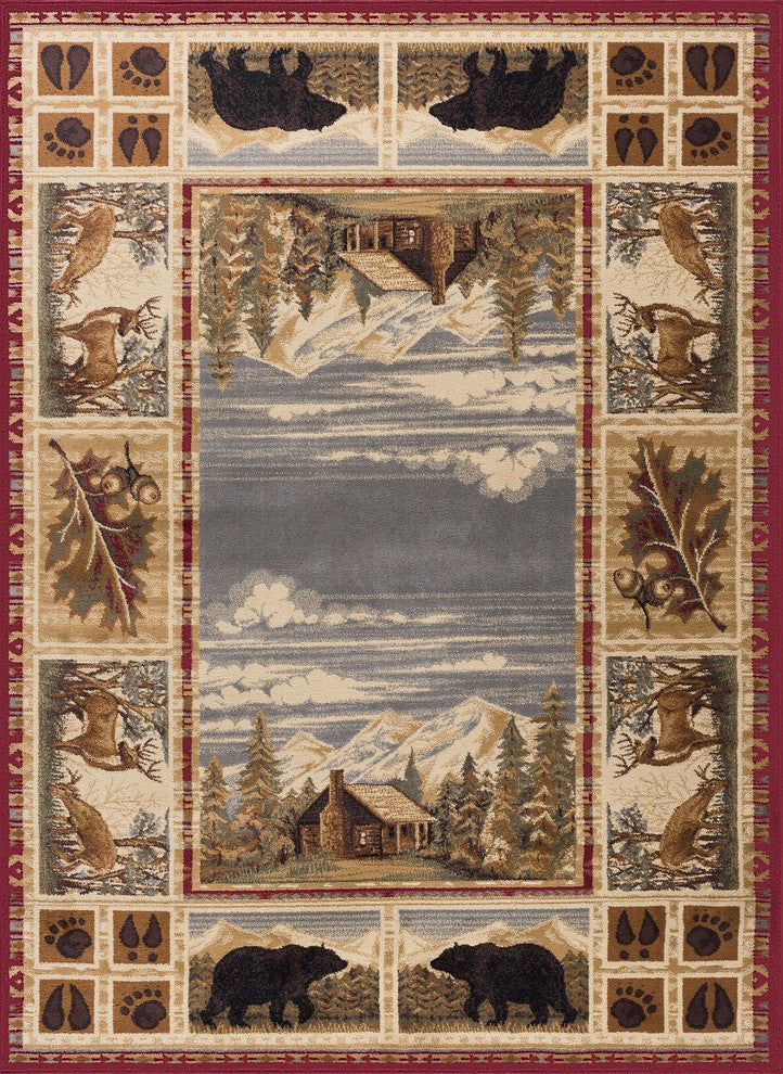 Lakeside Retreat Novelty Lodge Pattern Red Rectangle Area Rug, 5' x 7'