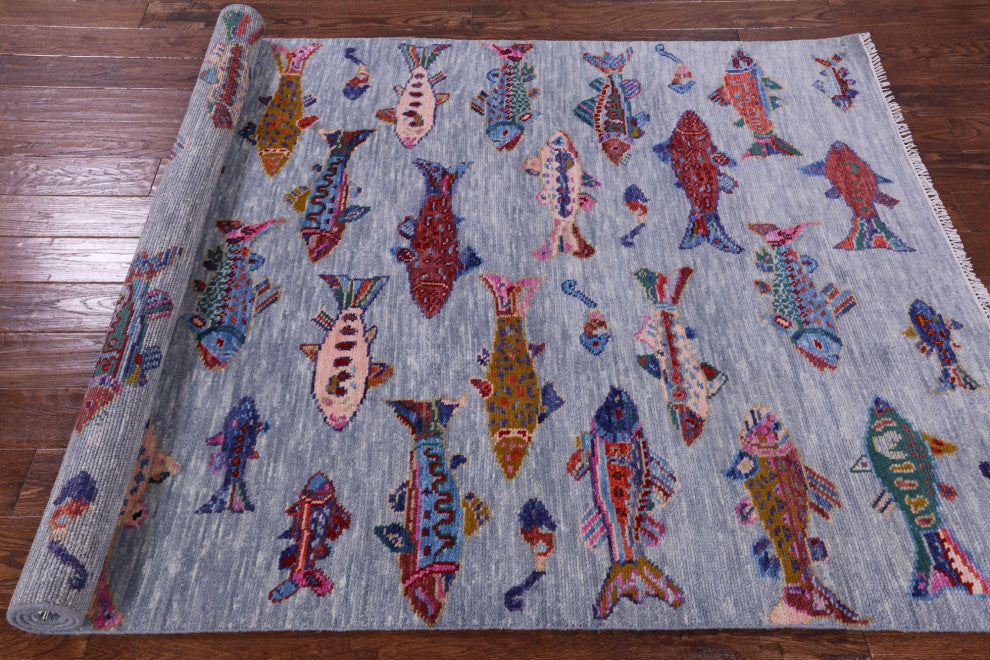 Gabbeh Fish Design Handmade Rug 5' 1" X 8' 0" - Q15880