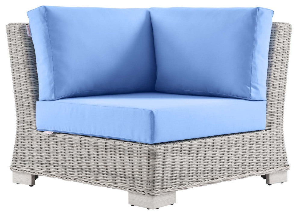 Sofa Corner Chair, Rattan, Wicker, Gray Blue, Modern, Outdoor Patio Cafe
