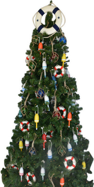 Lifering Christmas Tree Topper Decoration, White With Blue Bands