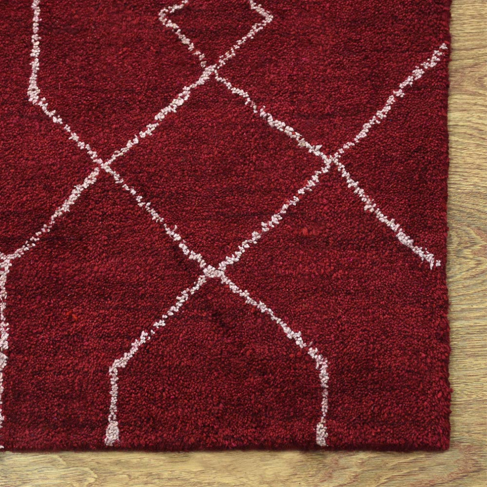 HAND KNOTTED LOOM SILK ECO-FRIENDLY AREA RUG-5'x8',Rectangle,Red White,Geometric
