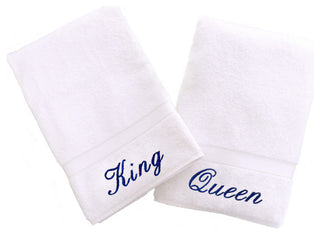King and Queen Hand Towels, Set of 2, White