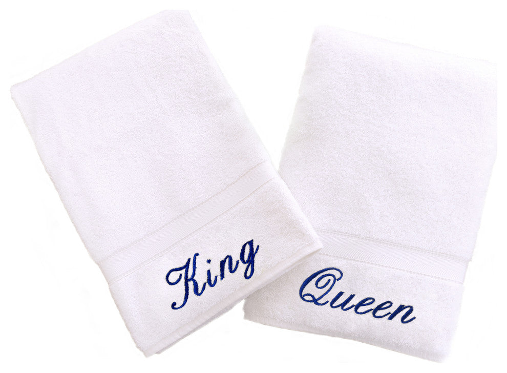 King and Queen Hand Towels, Set of 2, White