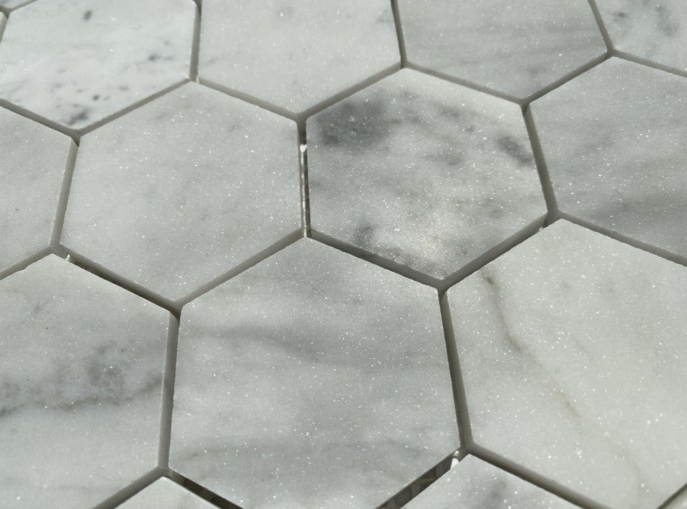 Carrara White Marble 2" Hexagon Mosaic Tile Venato Carrera Honed, 1 sheet