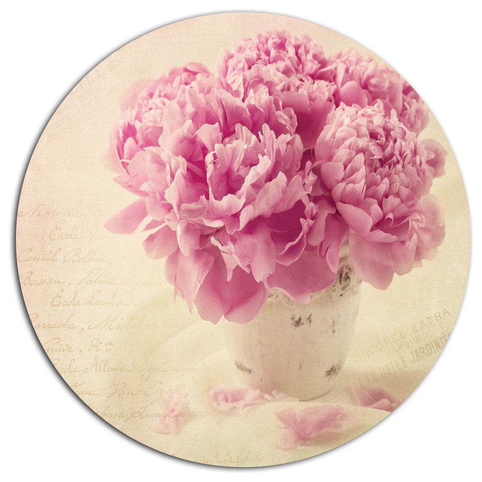 Bunch Of Peony Flowers On Table, Floral Disc Metal Artwork, 11"