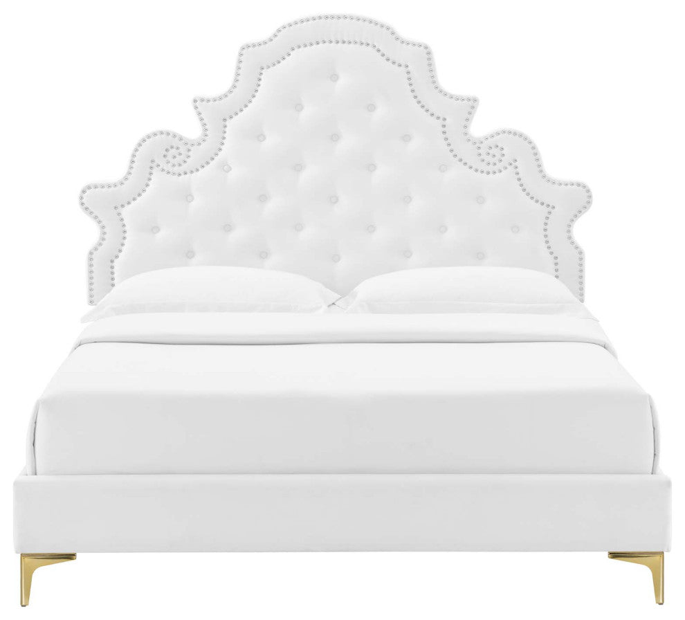 Gwyneth Tufted Performance Velvet Twin Platform Bed, White