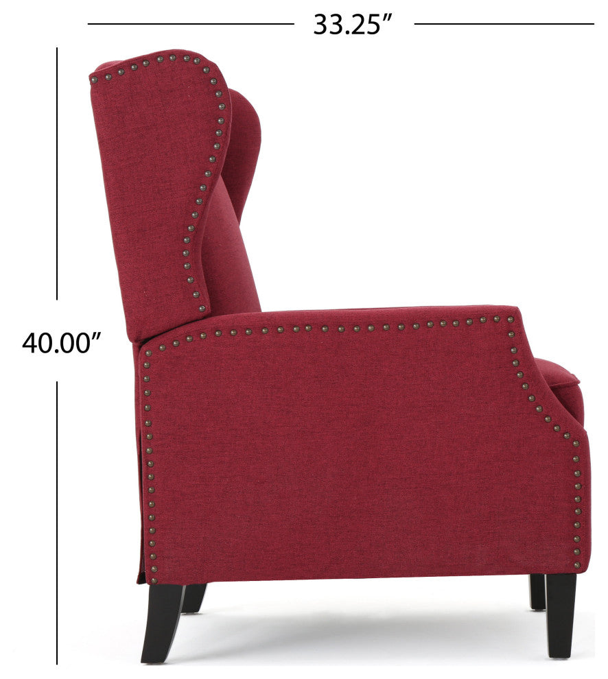 GDF Studio Weyland Contemporary Fabric Wingback Pushback Recliner, Deep Red
