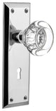 New York Plate Privacy Round Clear Crystal Glass Knob, Bright Chrome