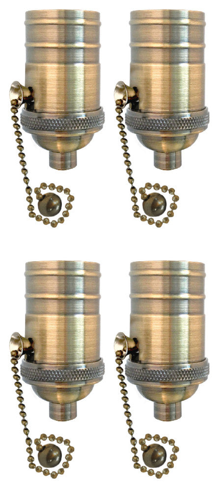 Royal Designs, Inc. Vintage Pull Chain Lamp Socket, Antique Brass, Set of 4