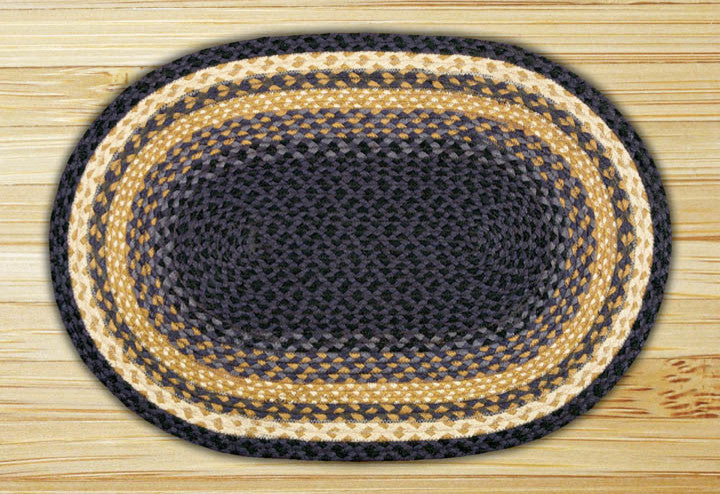 Earth Rugs C-79 Lt. Blue / Dk. Blue / Mustard Oval Braided Rug 2 Feet x 8 Feet