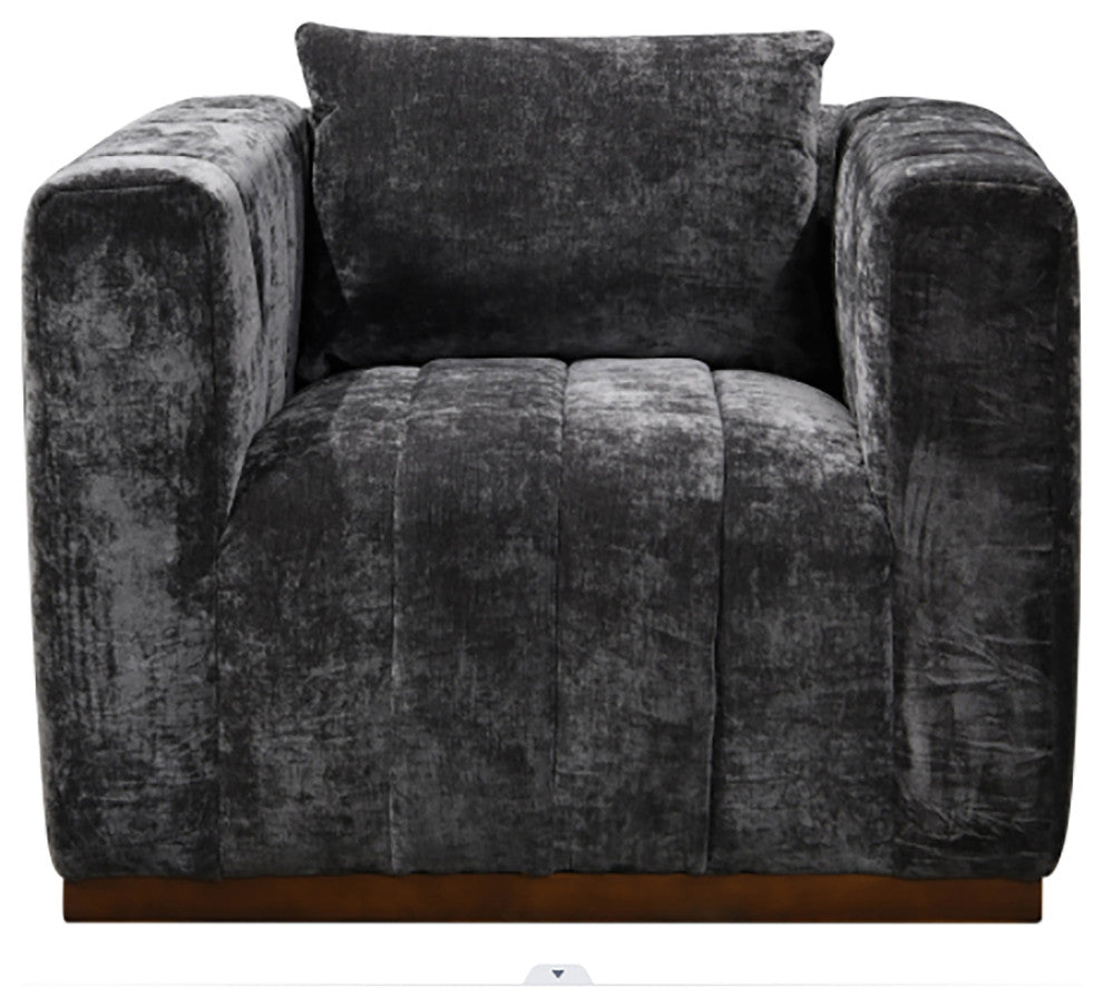 Upton Lounge Chair in Prism Black Multi-Weave Fabric with Toss Pillow