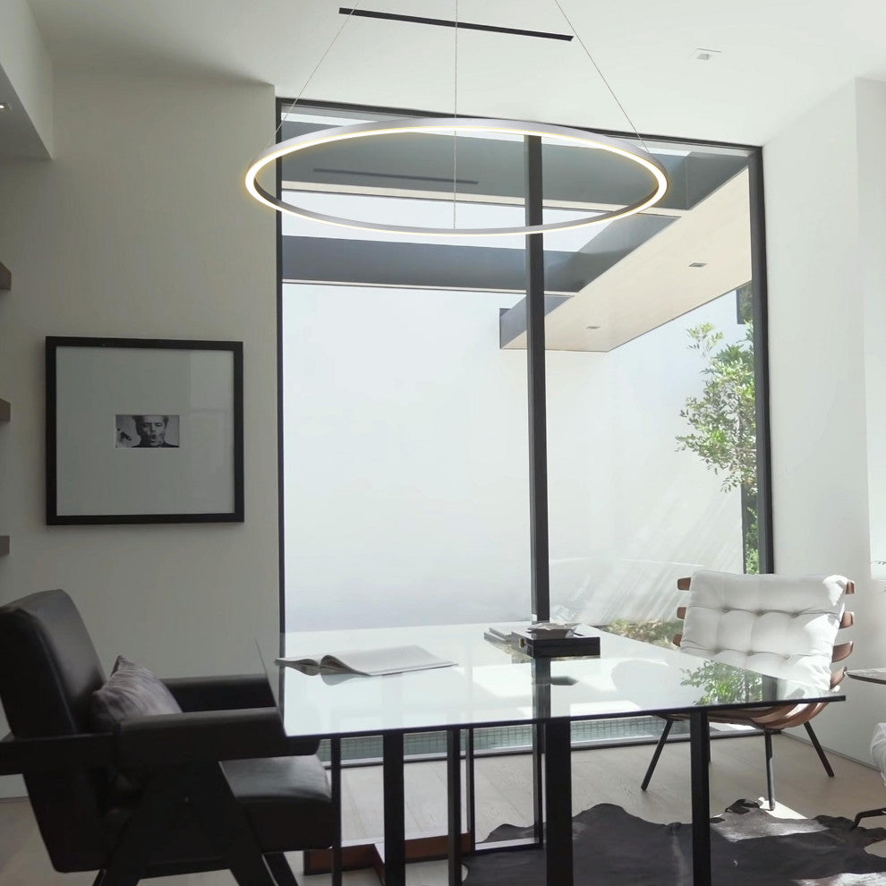 51" Tania LED Circular Chandelier, Adjustable Suspension Fixture, Silver