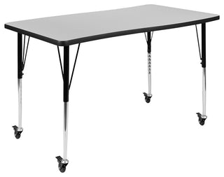 76" Oval Wave Flexible Laminate Activity Table Set 18" Student Stack Chairs Gray