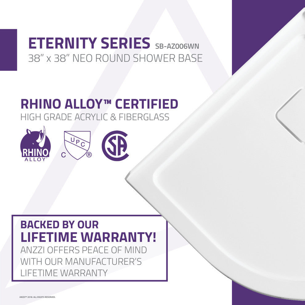 ANZZI Eternity Series 38"x38" Double Threshold Shower Base, White