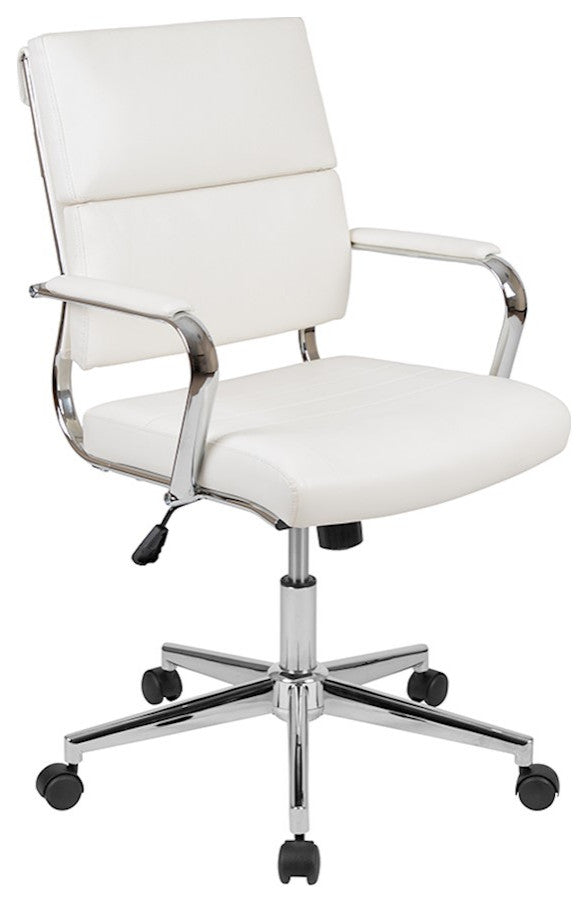 Mid-Back White LeatherSoft Panel Executive Swivel Office Chair