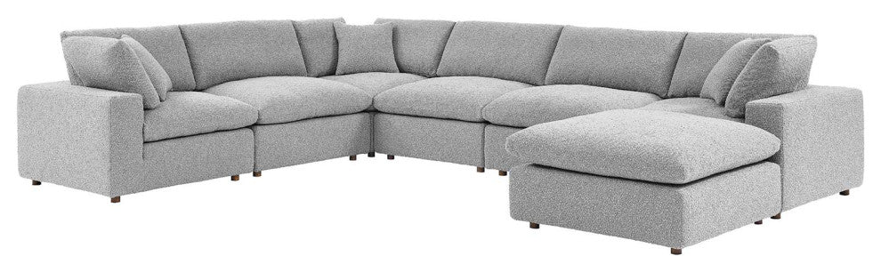 Commix Down Filled Overstuffed Boucle 7-Piece Sectional Sofa, Light Gray