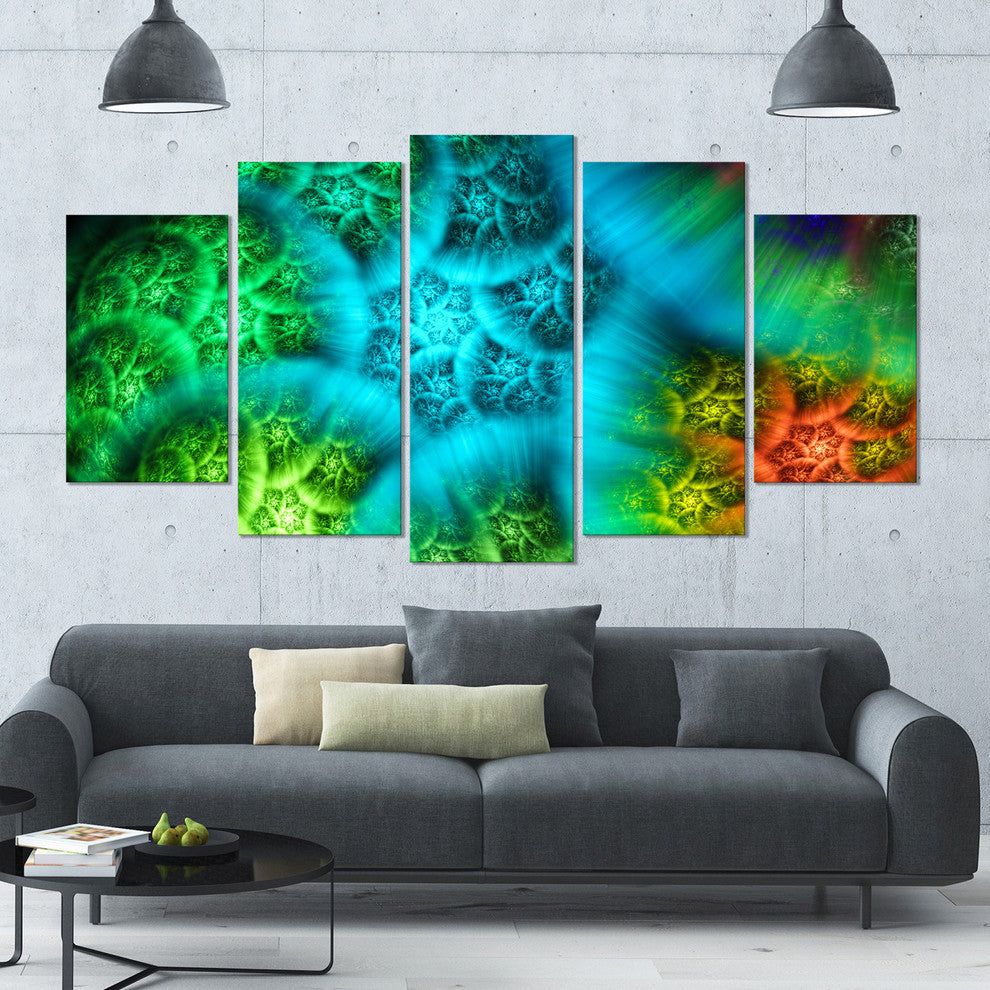 Biblical Sky with Green Clouds, Contemporary Wall Art Canvas, 60"x32", 5 Panels