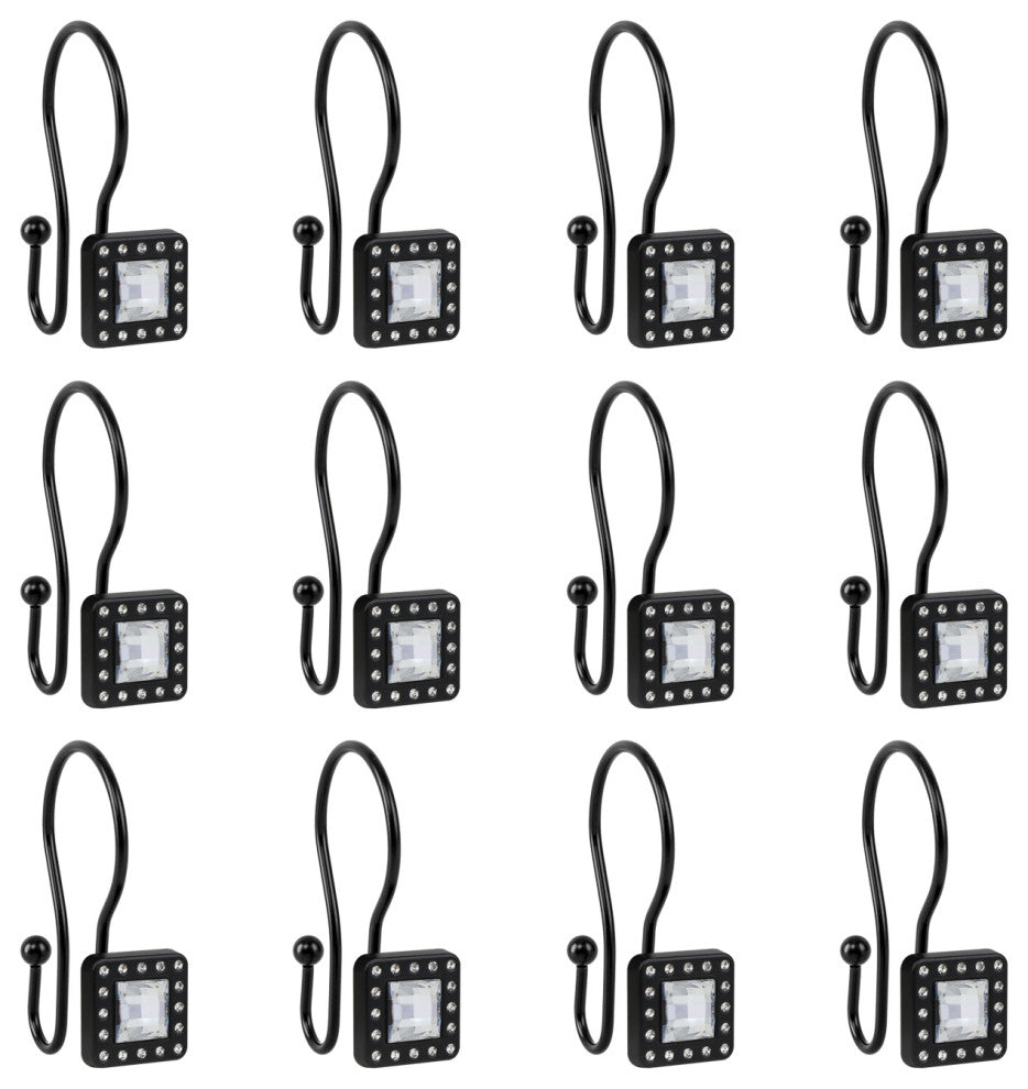 Utopia Alley Shower Hooks - Double Shower Curtain Rings for Bathroom, Black