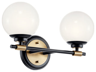 Benno 14.75" 2 Light Vanity With Opal Glass, Black and Champagne Bronze