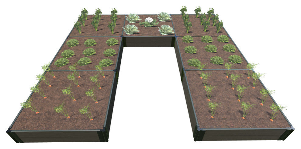 Weathered Wood Walk-In Jumbo U-Shape' 12'x12' 11" Raised Garden Bed, 1" Profile