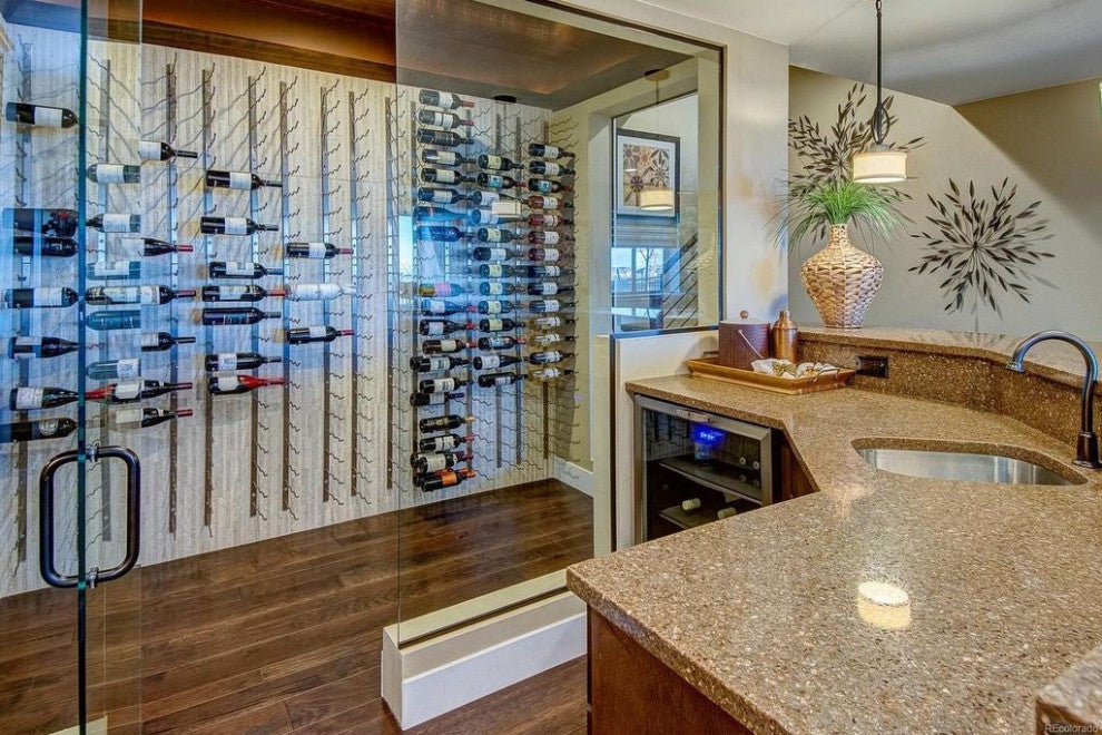 W Series Wine Rack 7, Wall Mounted Metal Bottle Storage, Matte Black, 42 Bottles, Double Deep