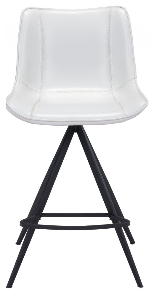 Set of Two White and Black Faux Leather Triangle Base Counter Chairs