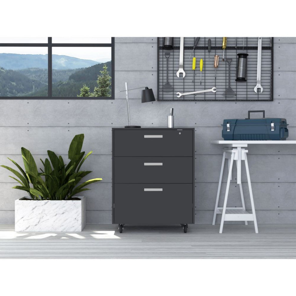 DEPOT E-SHOP Danbury Storage Cabinet with 3 Drawers, Black