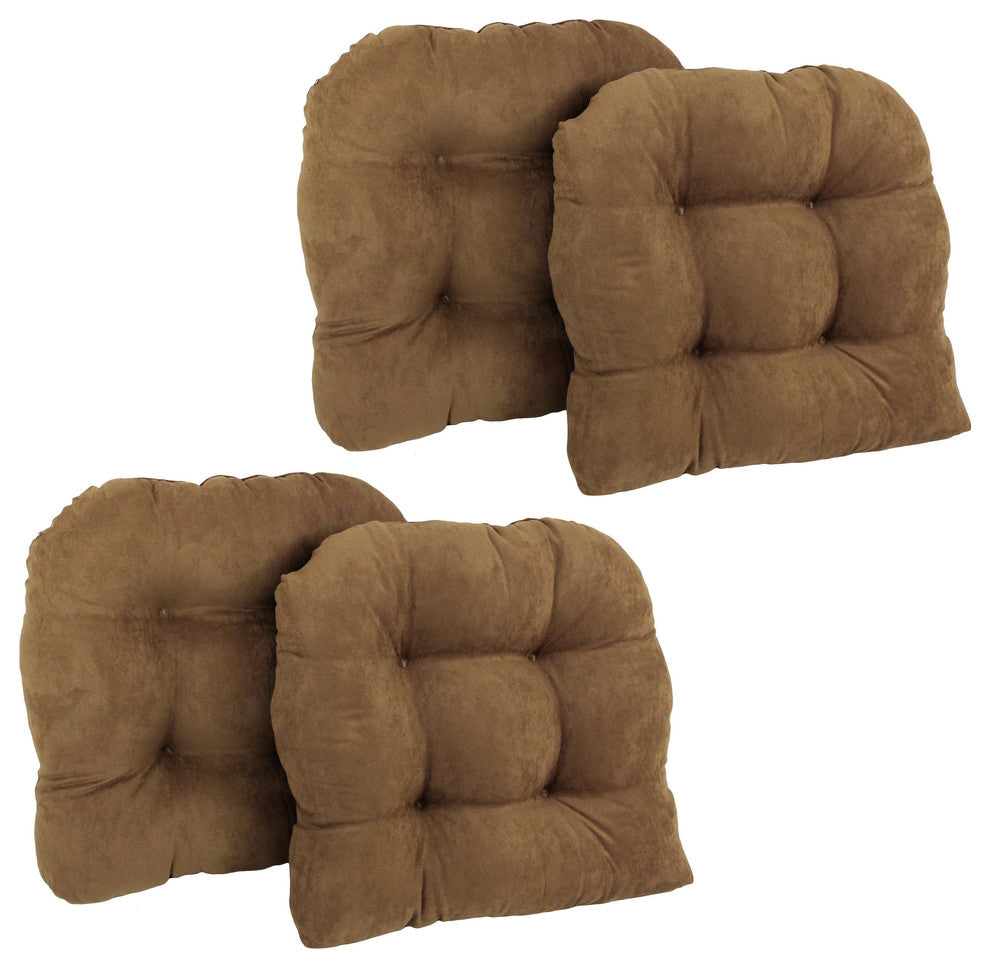 19" U-Shaped Micro Suede Tufted Dining Chair Cushions, Set of 4, Saddle Brown