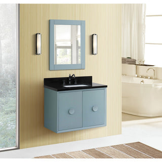 31" Single Wall Mount Vanity, Aqua Blue Finish With Black Galaxy Top
