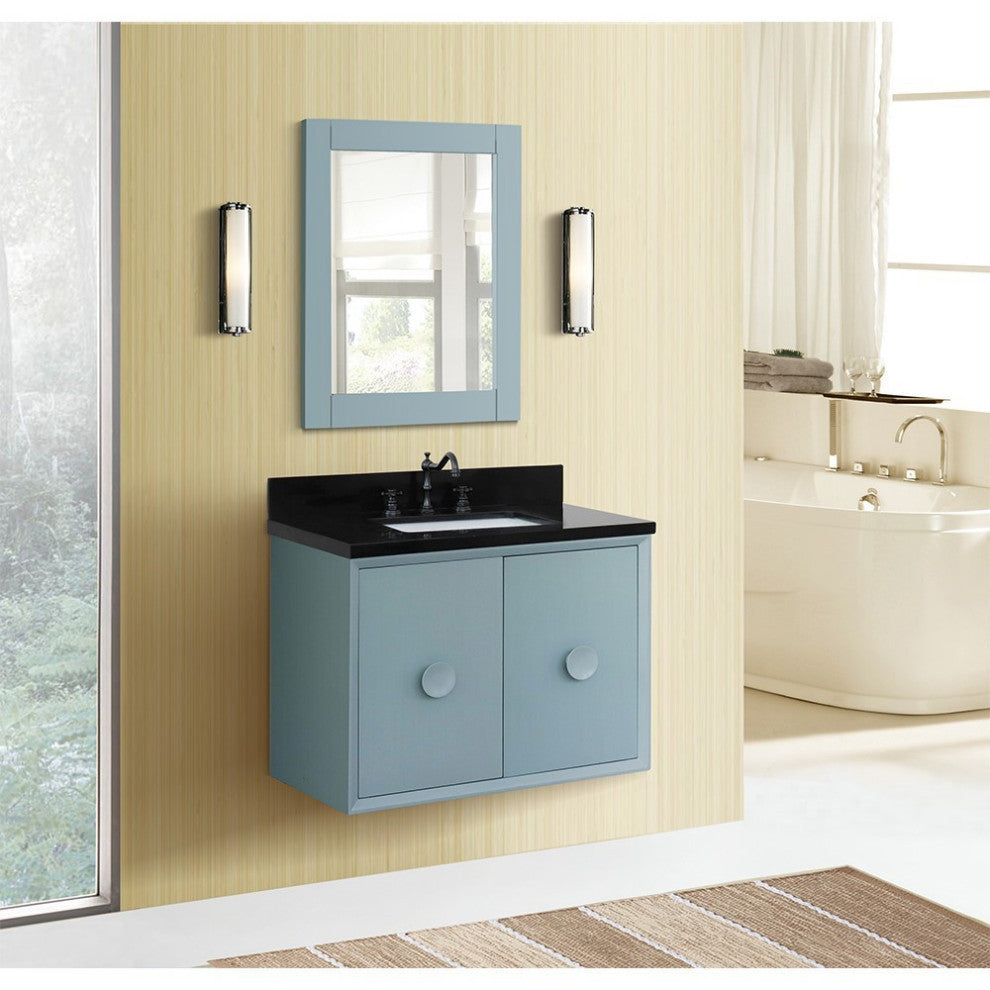 31" Single Wall Mount Vanity, Aqua Blue Finish With Black Galaxy Top