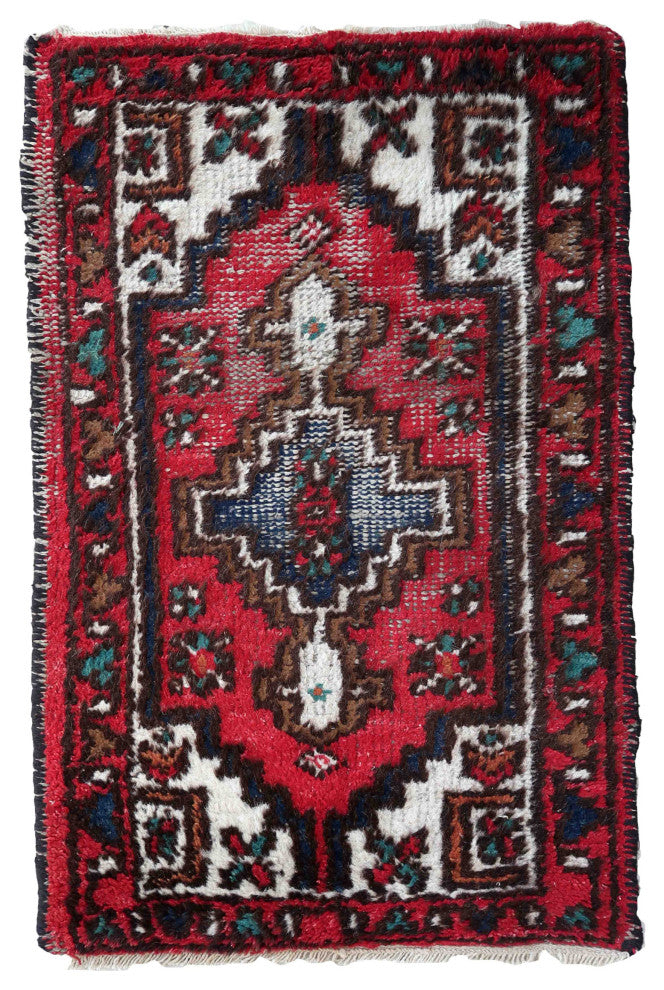 Handmade Vintage Persian Hamadan Rug 1.8'x2.9', 55cmx88cm 1970s