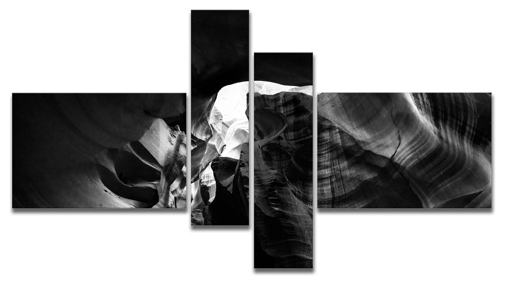 Black and White Antelope Canyon, Landscape Photo Canvas Print, 60"x32", 4 panels