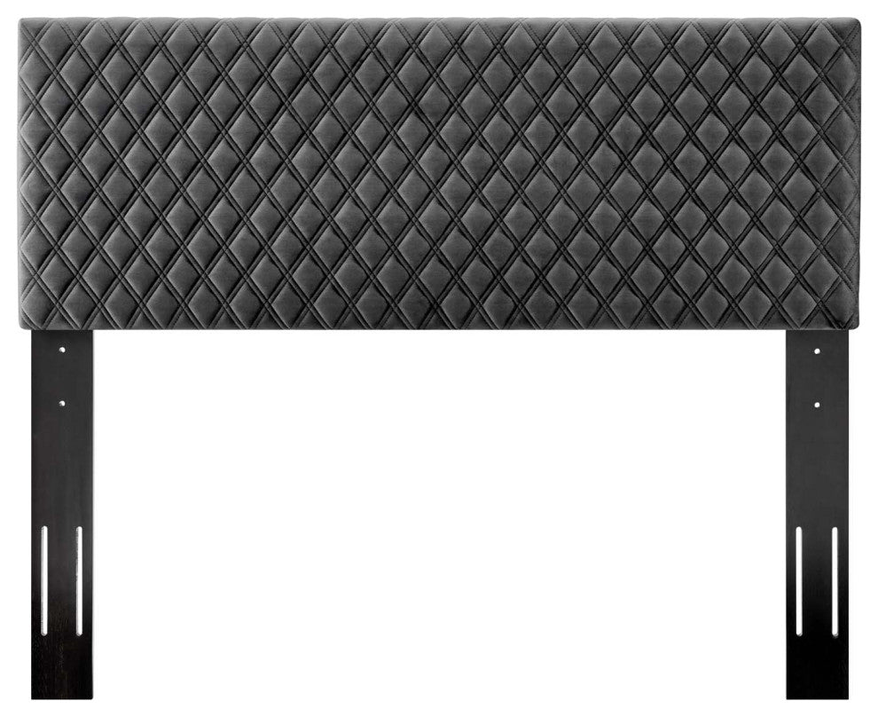 Headboard, Full Queen Size, Velvet, Dark Gray, Modern Contemporary, Bedroom