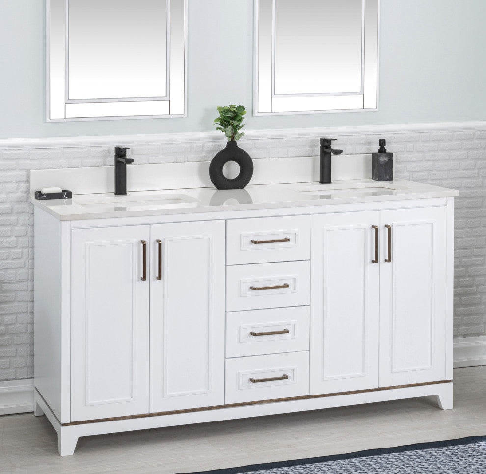 Albia Collection 60" Bathroom Vanity With Sink, Mirror, Countertop, White