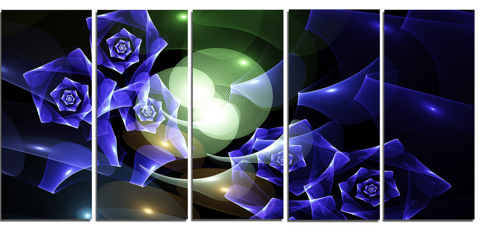 Blue Bouquet of Beautiful Roses, Abstract Canvas Art Print, 60"x28", 5 Panels