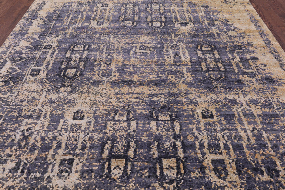 8' 0" X 10' 3" Wool and Silk Modern Hand Knotted Rug Q7121