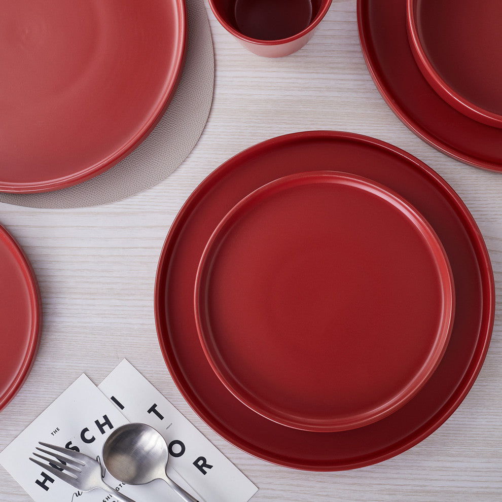 Stone Lain Cleo Stoneware 16 Piece Dinnerware Set, Red