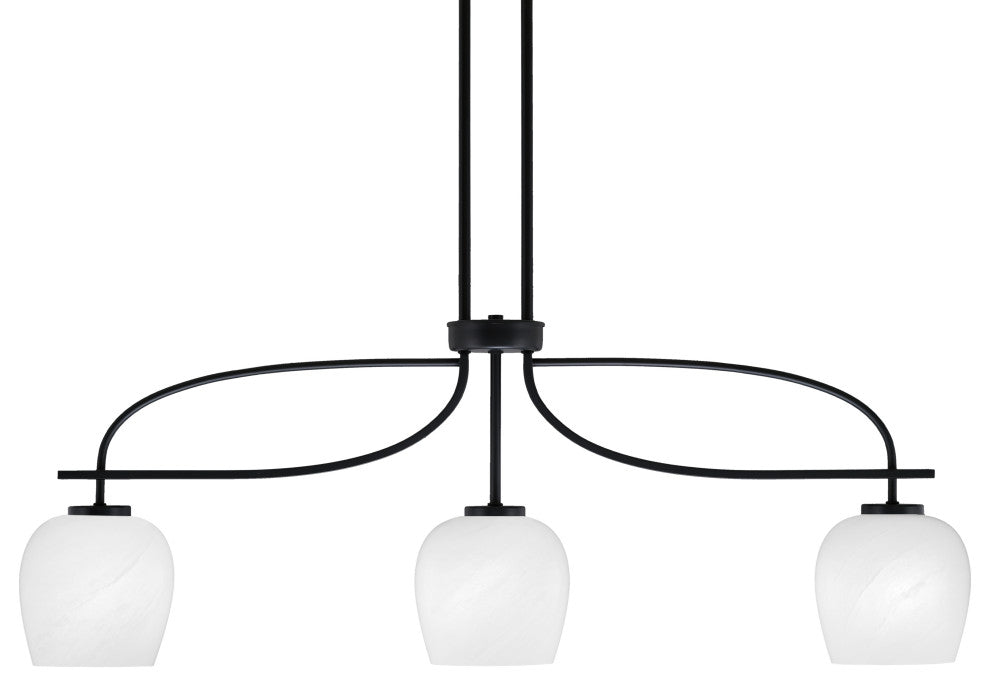 Cavella 3 Light Island Light, Matte Black Finish, 6" White Marble Glass