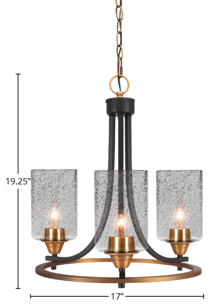 Paramount Uplight 3-Light Chandelier, Matte Black & Brass, 4" Smoke Bubble Glass