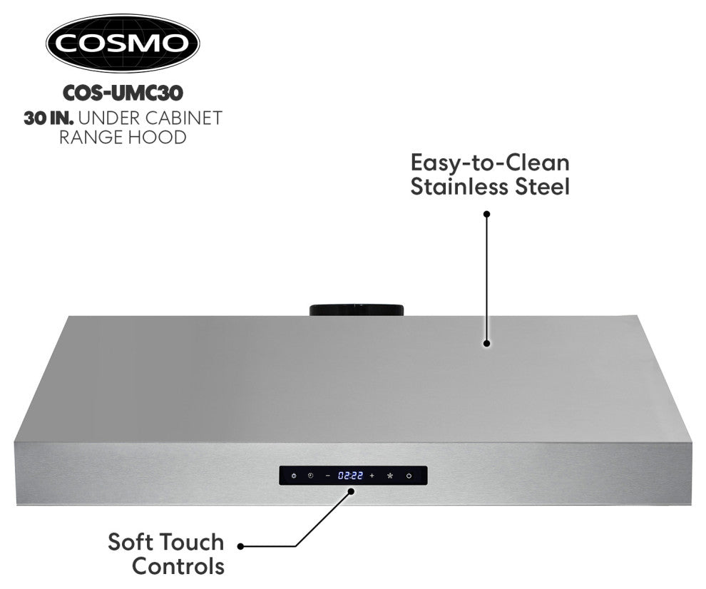 Cosmo 30" 380 CFM Under Cabinet Range Hood With Touch Screen and Carbon Filters
