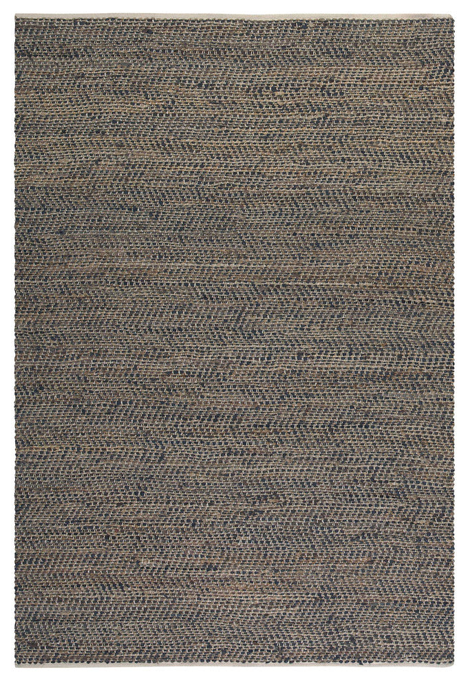 Hand Loomed Recycled Leather and Hemp Area Rug 5x8 Dark Brown Leather Hemp