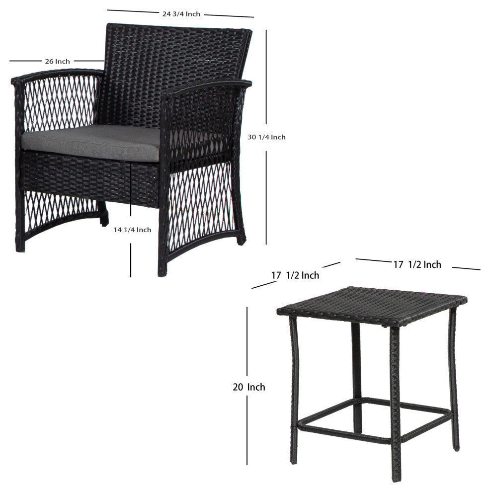 WestinTrends 3PC Outdoor Patio Rattan Wicker Seating Conversation Set, Black/Navy