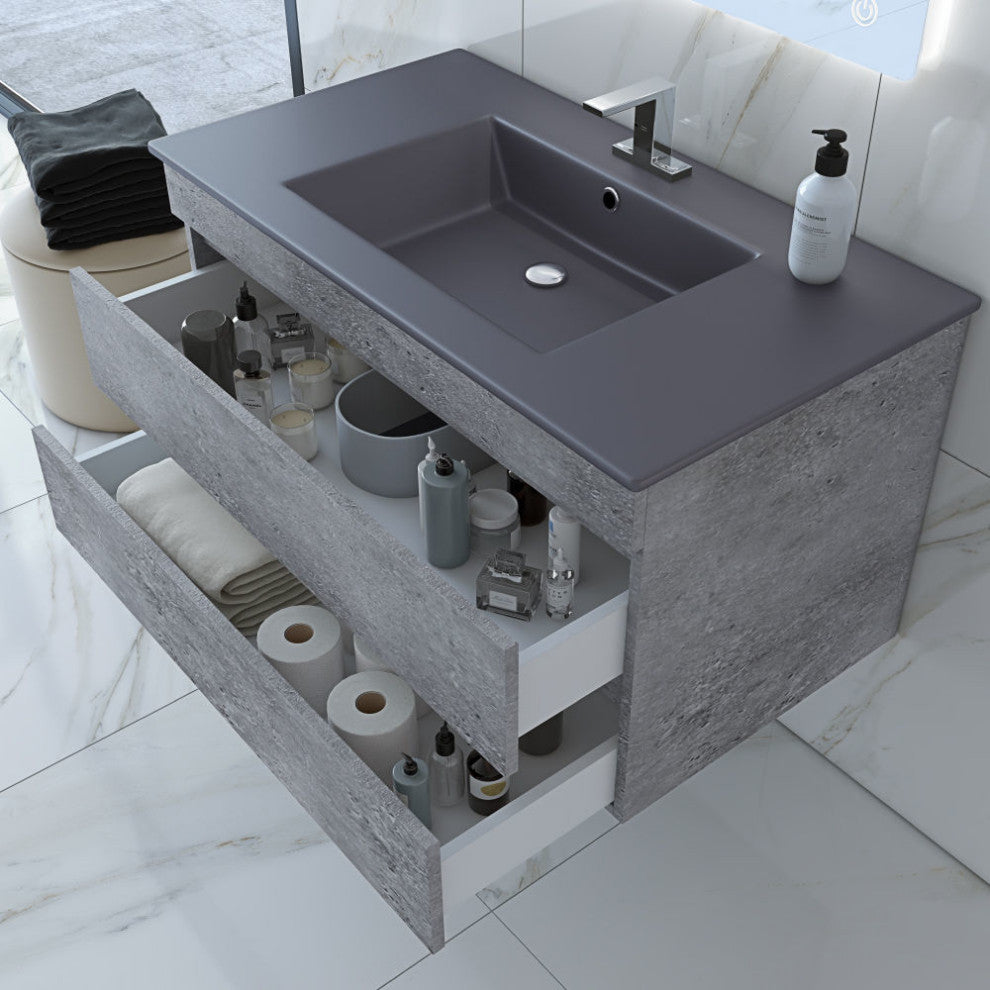 Concrete Gray Granite Bathroom Vanity, Matt Gray Sink, 32